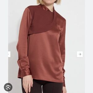 New Brown Lysse silky blouse. Long sleeves and high neck. Size XS